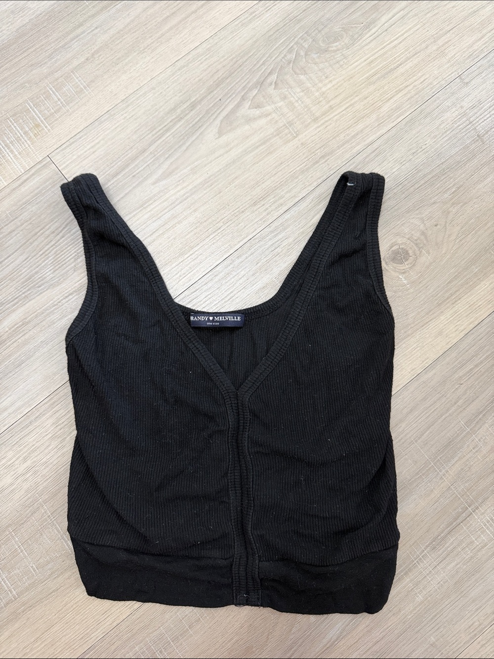 Brandy Melville Black Ribbed V-Neck Cropped Tank